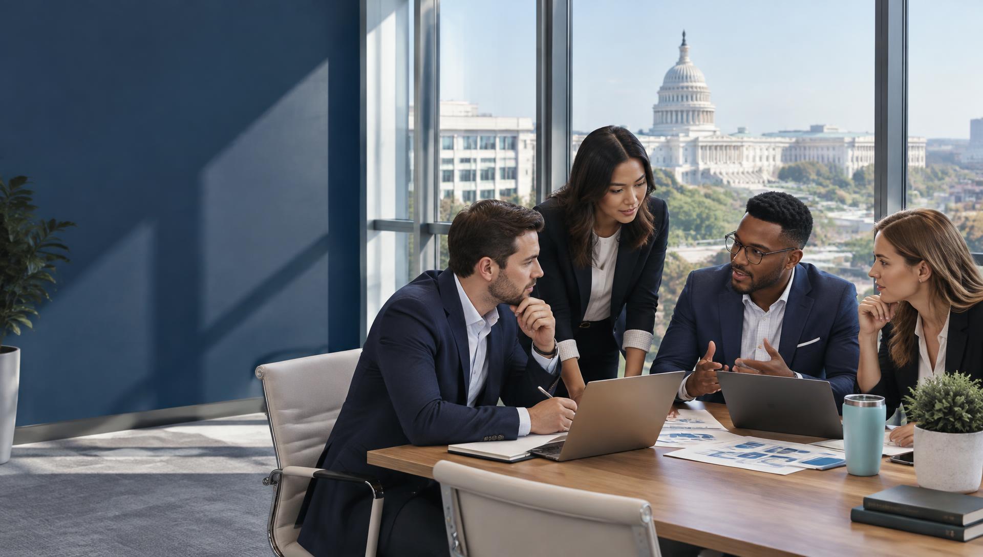 Young consulting professionals collaborating on a government technology project in Washington, DC
